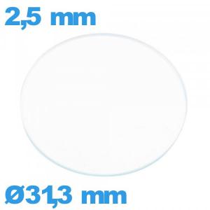 Verre montre en verre minéral circulaire 31,3 mm plat