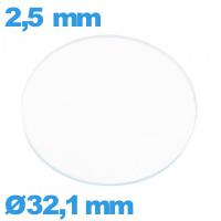 Verre de montre verre minéral circulaire 32,1 mm plat