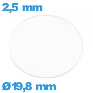 Verre plat en verre minéral circulaire montre 19,8 mm