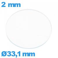 Verre montre 33,1 mm plat verre minéral circulaire