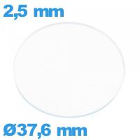 Verre circulaire plat 37,6 mm en verre minéral montre