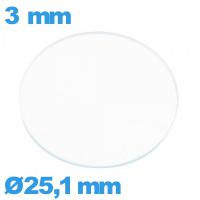 Verre 25,1 mm circulaire plat montre verre minéral