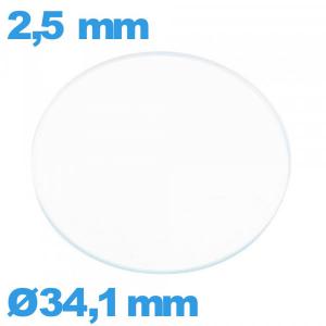 Verre de montre 34,1 mm plat en verre minéral circulaire