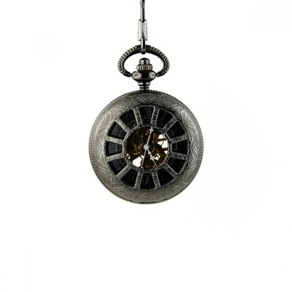 Montre à gousset squelette ancienne noir chaine mécanique