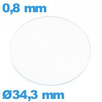 Verre plat verre minéral circulaire 34,3 mm de montre