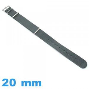 Bracelet 20 mm pour montre Gris Nato tissu