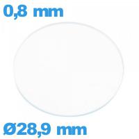 Verre plat en verre minéral circulaire pour montre 28,9 mm