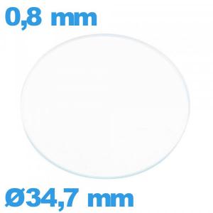 Verre plat en verre minéral circulaire 34,7 mm pour montre