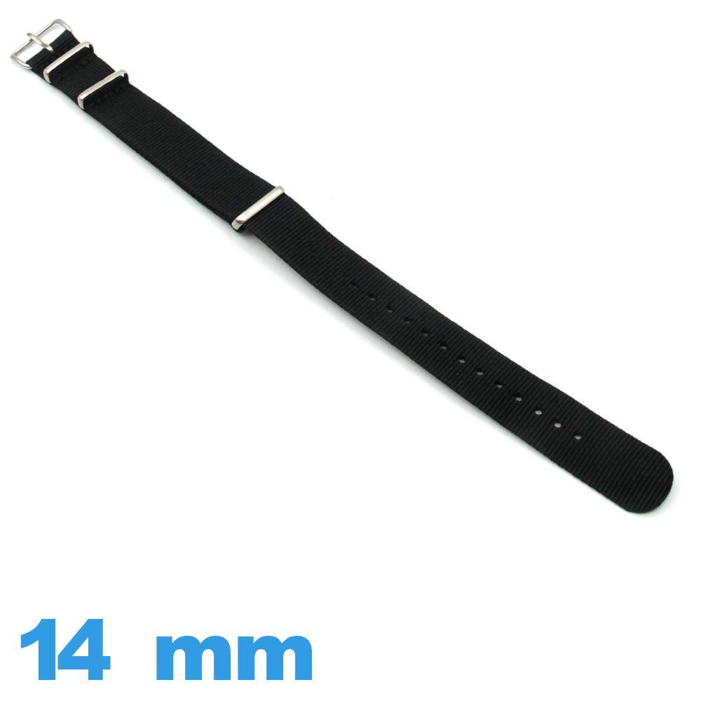 Bracelet montre Noir Nylon 14 mm