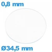Verre de montre 34,5 mm plat verre minéral circulaire