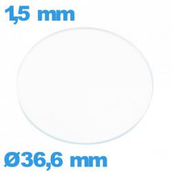 Verre plat en verre minéral circulaire 36,6 mm montre