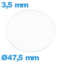 Verre montre en verre minéral circulaire 47,5 mm plat