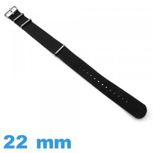 Bracelet pour montre Nato 22 mm Noir Textile