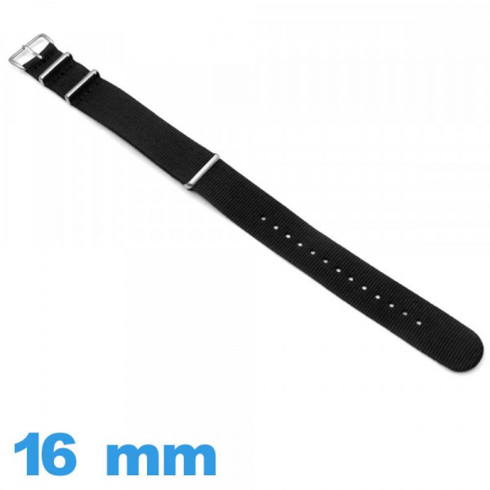 Bracelet tissu Noir 16mm pour montre