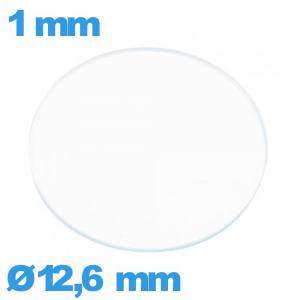 Verre montre 12,6 mm plat verre minéral circulaire