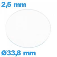 Verre circulaire 33,8 mm plat montre en verre minéral