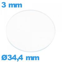 Verre plat 34,4 mm montre verre minéral circulaire