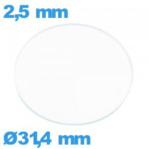 Verre montre 31,4 mm plat en verre minéral circulaire