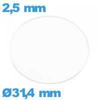 Verre montre 31,4 mm plat en verre minéral circulaire