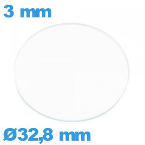 Verre 32,8 mm circulaire plat montre verre minéral