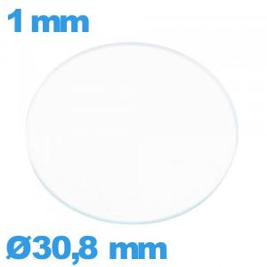 Verre de montre 30,8 mm plat en verre minéral circulaire