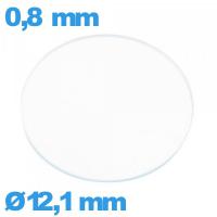 Verre plat en verre minéral circulaire montre 12,1 mm