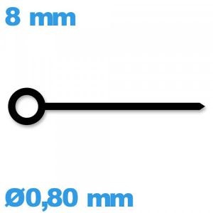 Aiguille des minutes noir pour mouvement de montre à l'unité Suisse diamètre : 0,80mm  taille : 8 mm