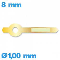 Aiguille  diam : 1,00mm  longueur : 8mm phosphorescente des heures doré de mouvement  à l'unité marque Horotec