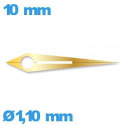 Aiguille phosphorescente (heure) cadran central doré pour mouvement  seule  diam : 1,10mm   taille : 10 mm