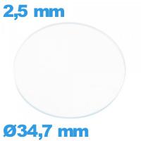 Verre 34,7 mm pour montre plat circulaire verre minéral