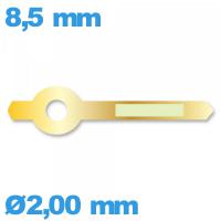 Aiguille phosphorescente des heures cadran central de marque Horotec doré  montre à l'unité Suisse diam : 2,00 mm  longueur : 8.
