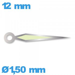 Aiguille Suisse diamètre : 1,50 mm longueur : 12 mm lumineuse (minute) argenté pour mouvement à l'unité Aiguille Suisse diamètre : 1,50 mm longueur : 12 mm lumineuse (minute) argenté pour mouvement à l'unité