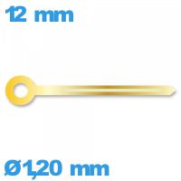 Aiguille luminescente (minute) doré pour mouvement  seule Suisse  Ø1,20 mm longueur : 12mm