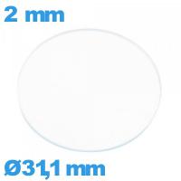 Verre 31,1 mm pour montre plat circulaire verre minéral