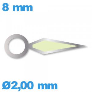 Aiguille argenté à l'unité diamètre : 2,00 mm taille : 8 mm cadran central des heures de mouvement montre luminescente Aiguille argenté à l'unité diamètre : 2,00 mm taille : 8 mm cadran central des heures de mouvement montre luminescente
