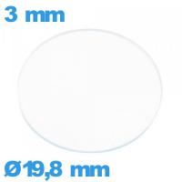 Verre plat en verre minéral circulaire montre 19,8 mm