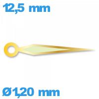 Aiguille lumineuse (minute) cadran principal doré pour mouvement de montre seule Suisse  Ø1,20 mm longueur : 12.5 mm