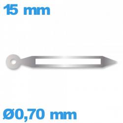 Aiguille à l'unité pour mouvement montre luminescente argenté  Ø0,70 mm  taille : 15mm marque Horotec cadran principal (minute) 