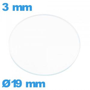 Verre plat 19 mm de montre verre minéral circulaire