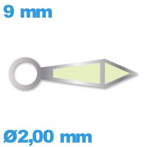 Aiguille lumineuse nuit (heure) argenté pour mouvement de montre seule diam : 2,00mm Aiguille lumineuse nuit (heure) argenté pour mouvement de montre seule diam : 2,00mm