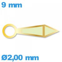 Aiguille  de mouvement  phosphorescente doré diam : 2,00 mm   taille : 9mm cadran central (heure) Suisse