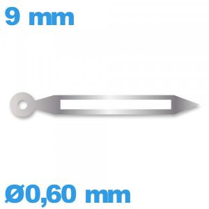 Aiguille cadran central (minute) de marque Horotec seule  Ø0,60 mm longueur : 9mm phosphorescente de mouvement  - argenté
