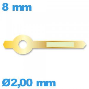 Aiguille diamètre : 2,00mm long : 8mm luminescente cadran principal (heure) doré montre seule Horotec Aiguille diamètre : 2,00mm long : 8mm luminescente cadran principal (heure) doré montre seule Horotec