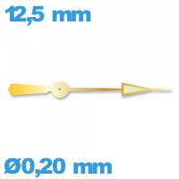 Aiguille cadran central (seconde) à l'unité  Ø0,20 mm  taille : 12,5mm luminescente pour mouvement  - doré