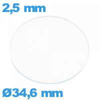 Verre 34,6 mm circulaire plat montre en verre minéral
