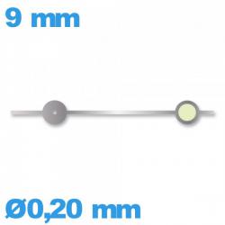 Aiguille  pour mouvement montre lumineuse argenté diam : 0,20 mm  long : 9mm  cadran principal (seconde) 