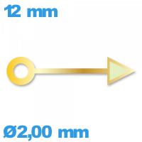 Aiguille (heure) cadran principal doré pour mouvement de montre   diam : 2,00 mm  longueur : 12mm