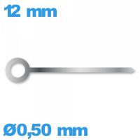 Aiguille seule pour mouvement de montre argenté  Ø0,50 mm long : 12mm  (minute) 