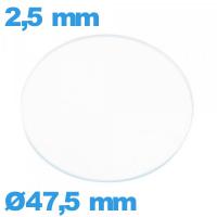 Verre plat montre en verre minéral 47,5 mm circulaire
