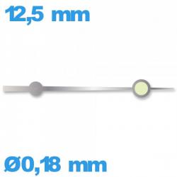 Aiguille cadran central (seconde) de marque Horotec à l'unité  Ø0,18 mm  taille : 12,5 mm luminescente de mouvement  - argenté